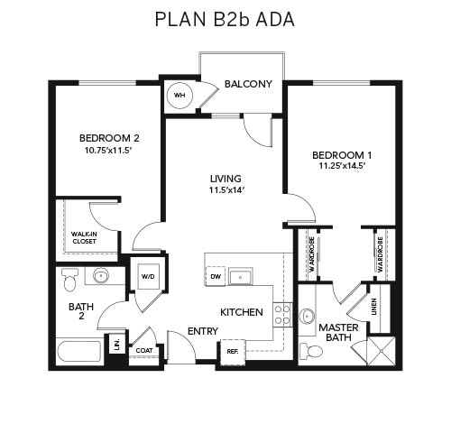 2 bedroom B2b - ADA: Approx. 1106 sq ft at Avenida Lakewood senior living apartments in Lakewood, Colorado