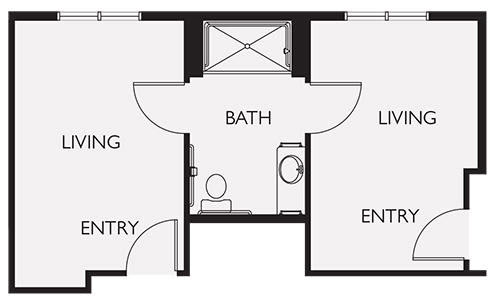 Private Studio with Shared Bathroom Layout Two at Seven Lakes Memory Care in Loveland, Colorado