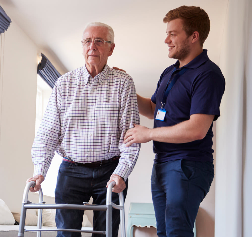 Male Nurse with Senior Resident at Seven Lakes Memory Care in Loveland, Colorado