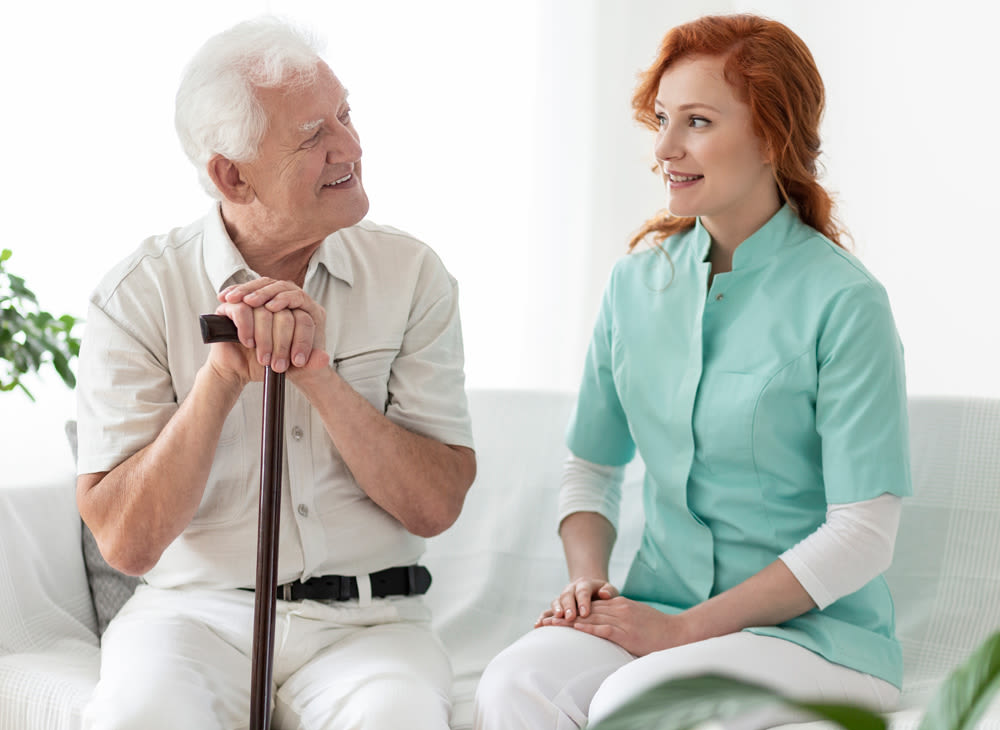 Resident and caregiver at Almond Heights in Orangevale, California