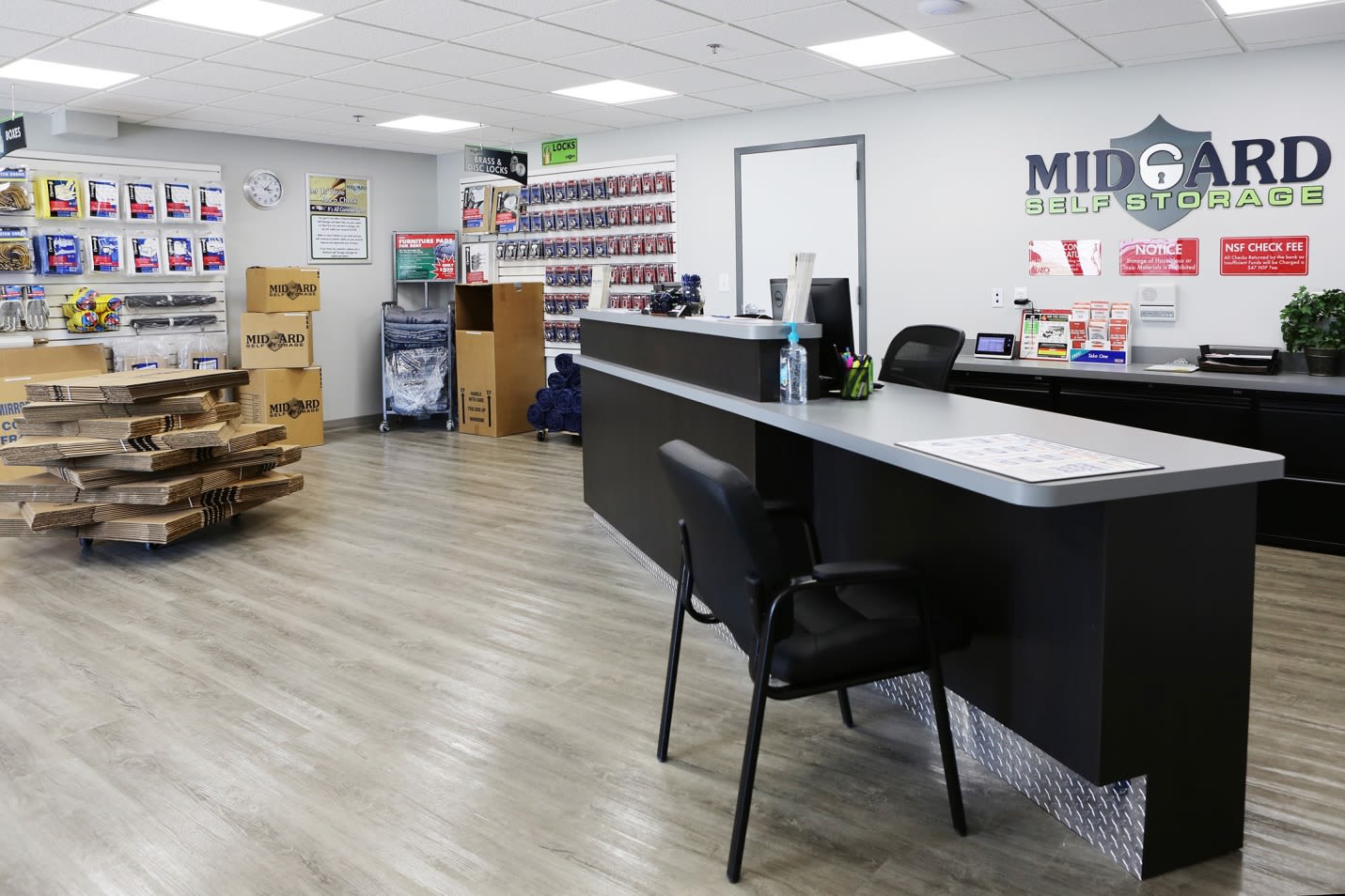 Leasing office at Midgard Self Storage in Sheffield, AL