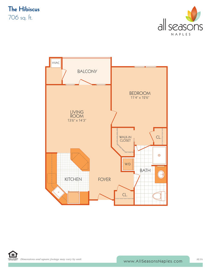 The Hibiscus floor plan at All Seasons Naples in Naples, Florida