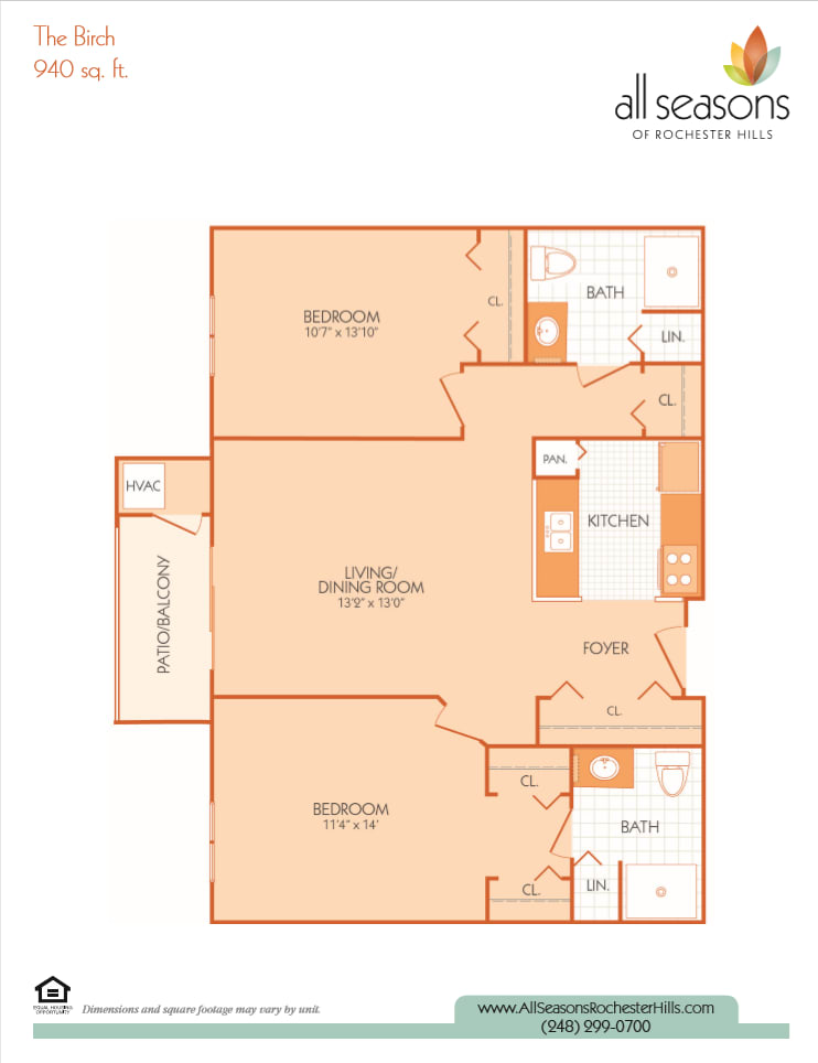 The Birch floor plan at All Seasons Rochester Hills in Rochester Hills, Michigan