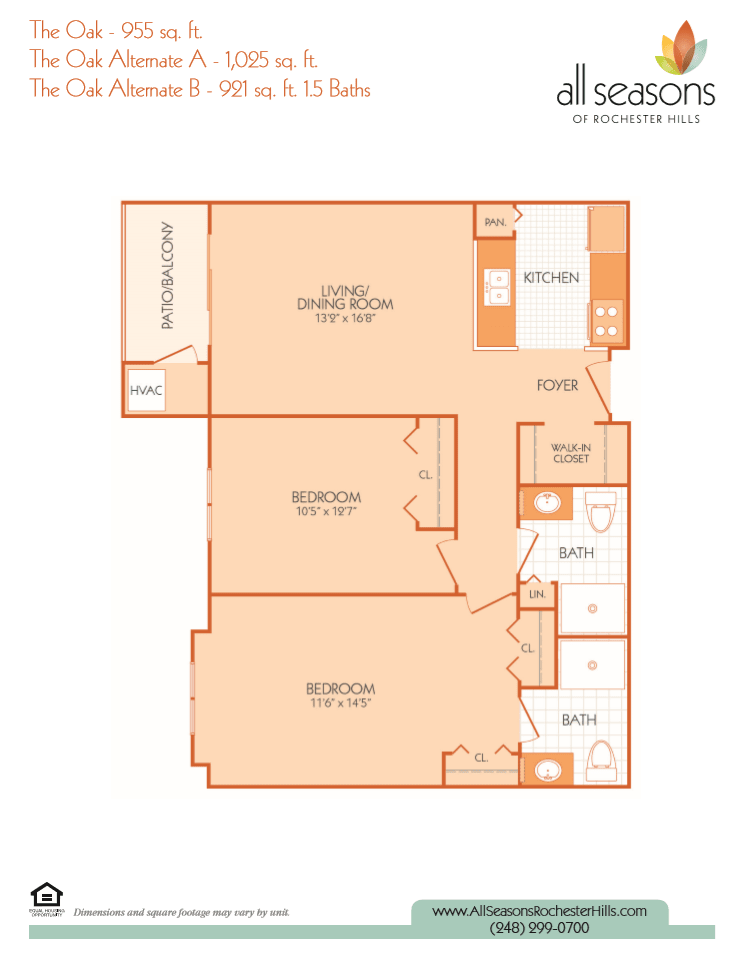 The Oak floor plan at All Seasons Rochester Hills in Rochester Hills, Michigan