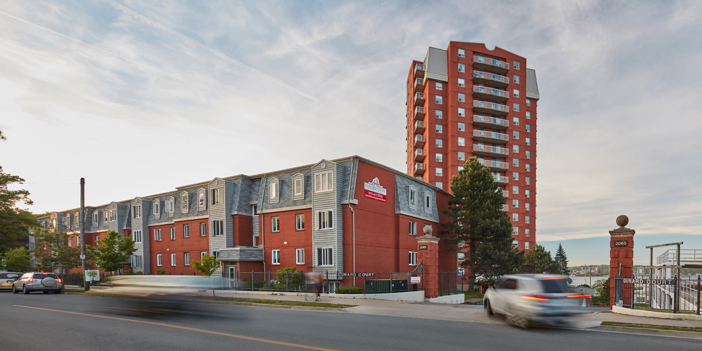 Exterior view of Cunard Apartments in Halifax, Nova Scotia