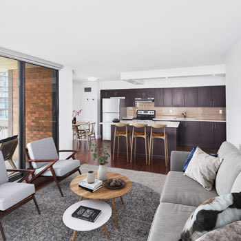 Kitchen amenities at 57 Charles at Bay in Toronto