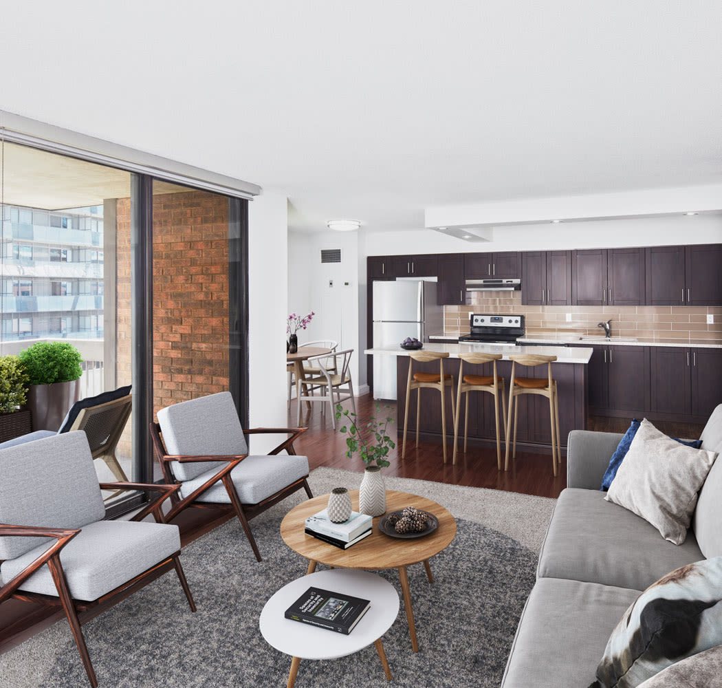 57 Charles at Bay offers a naturally well-lit living room in Toronto, Ontario