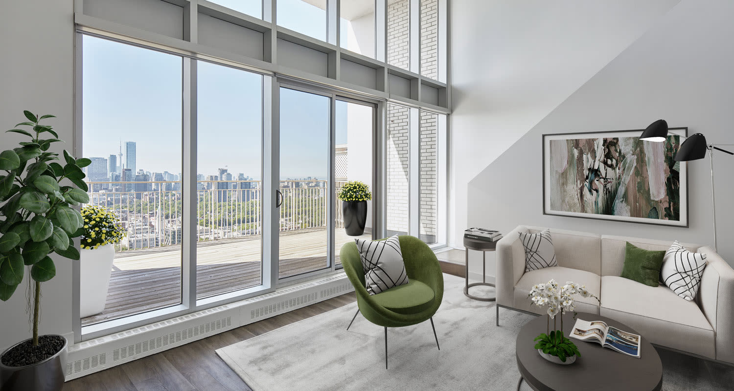 Bretton Place offers a naturally well-lit living room in Toronto, Ontario