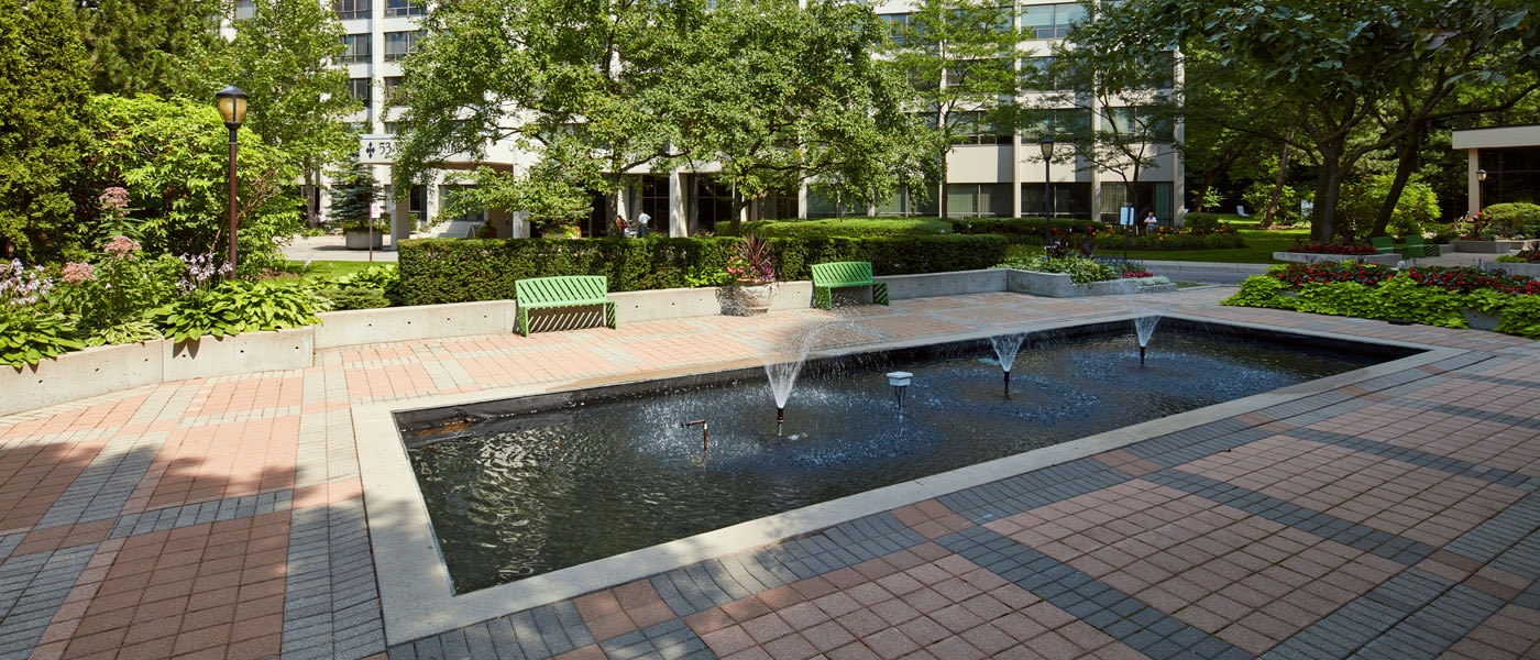 Beautiful fountain at Widdicombe Place in Etobicoke