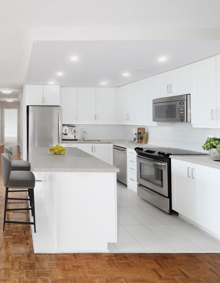 Modern kitchen at Widdicombe Place in Etobicoke