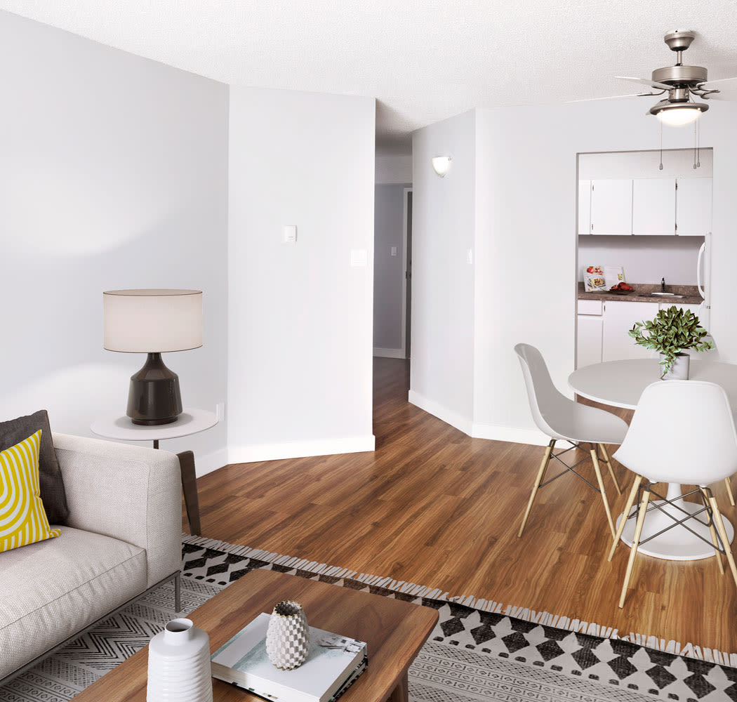 Naturally well-lit living room at Royal View Apartments in Calgary, Alberta