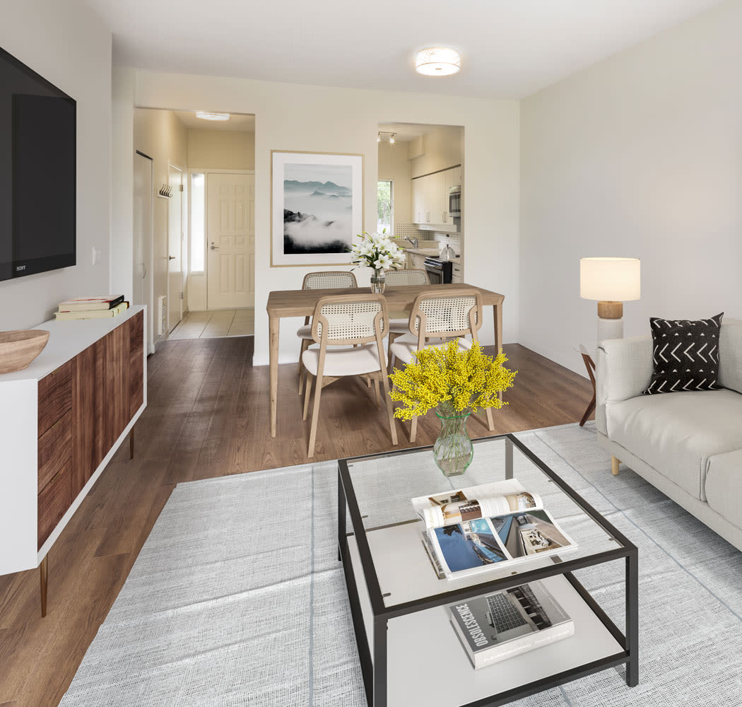 Naturally well-lit living room at apartments in Vancouver, British Columbia