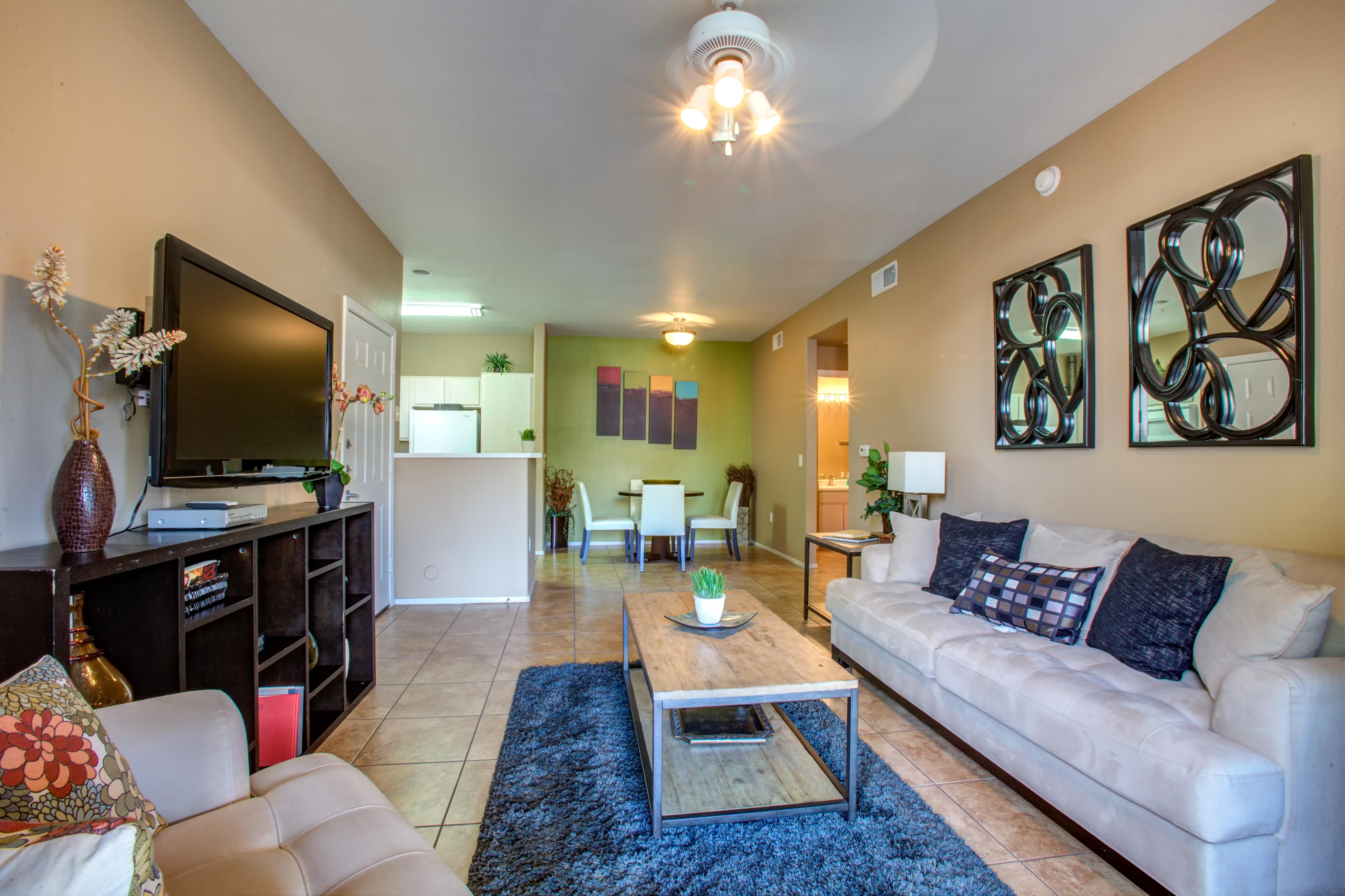 Well-appointed living area of model home at Sierra Canyon in Glendale, Arizona
