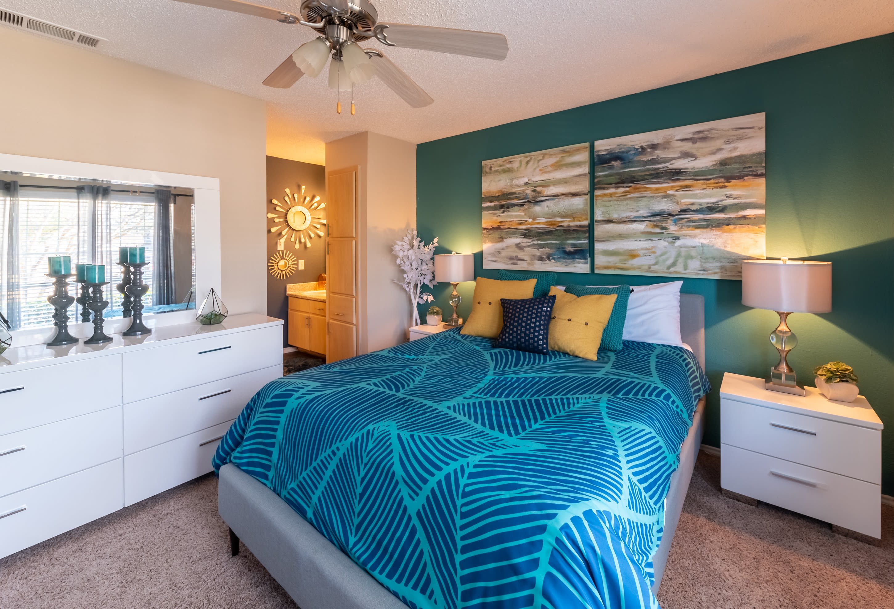 Well-decorated kitchen in model home at Village Green of Bear Creek in Euless, Texas
