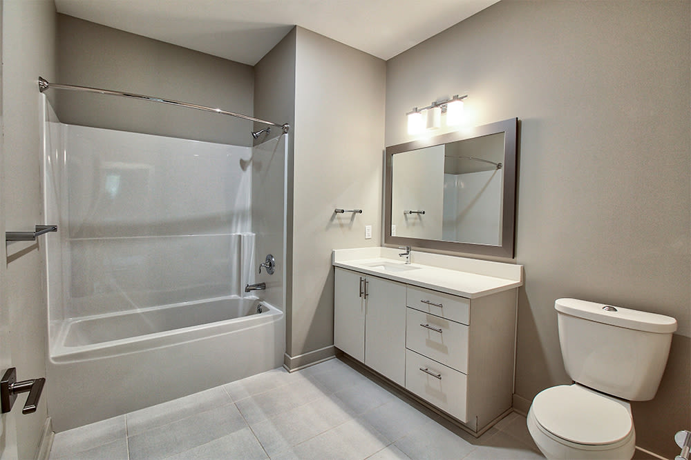 Modern bathroom at apartments in Rochester, New York
