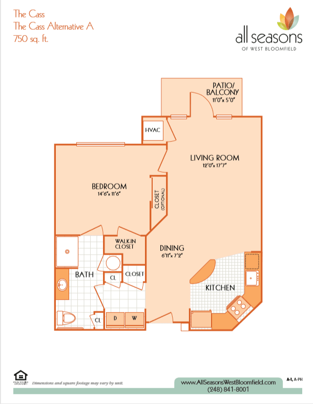 The Cass floor plan at All Seasons West Bloomfield in West Bloomfield, Michigan