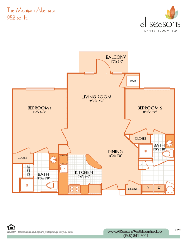 The Hammond floor plan at All Seasons West Bloomfield in West Bloomfield, Michigan