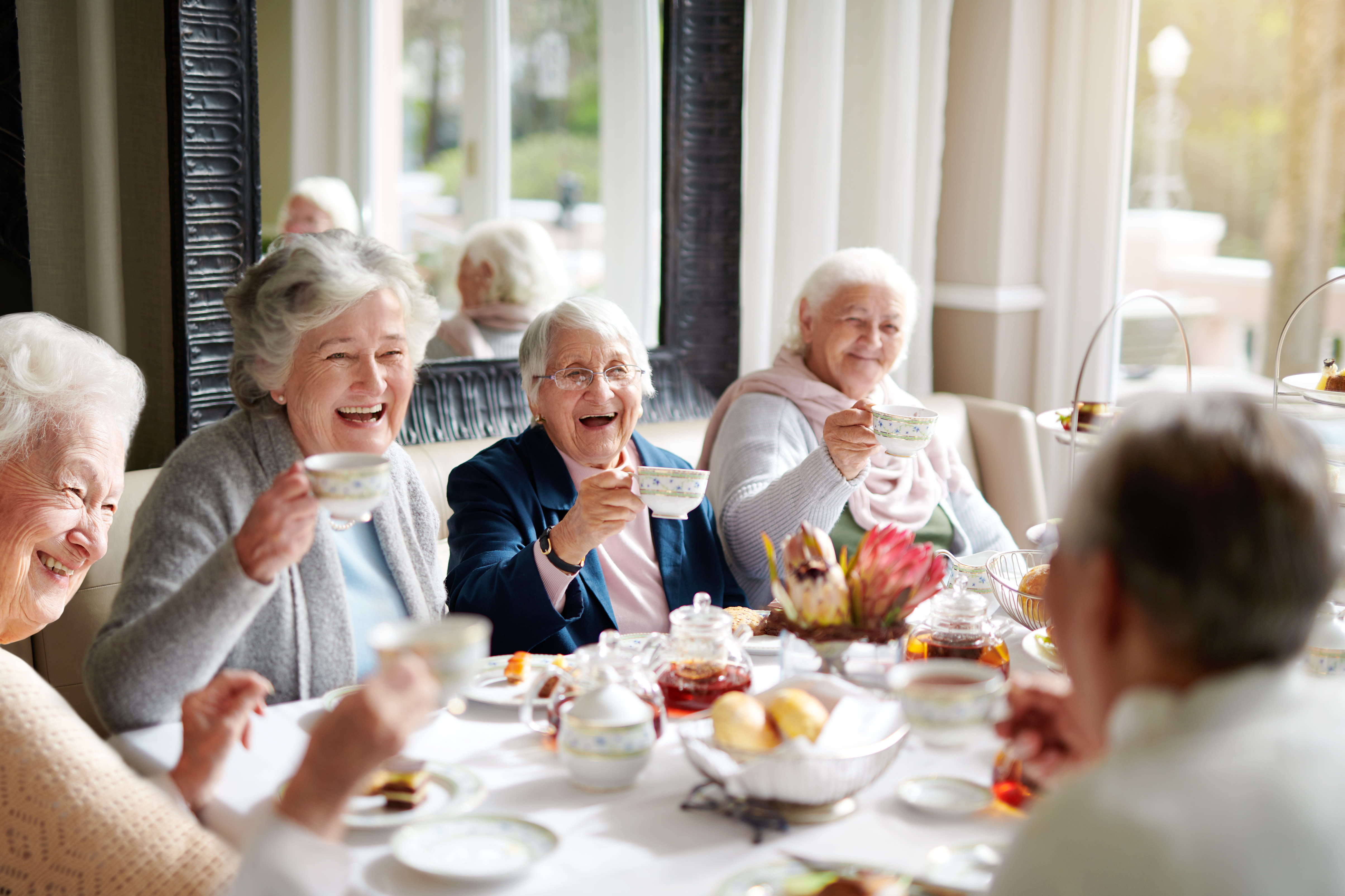 Residents having tea together at The Harmony Collection at Columbia Assisted Living & Memory Care in Columbia, South Carolina