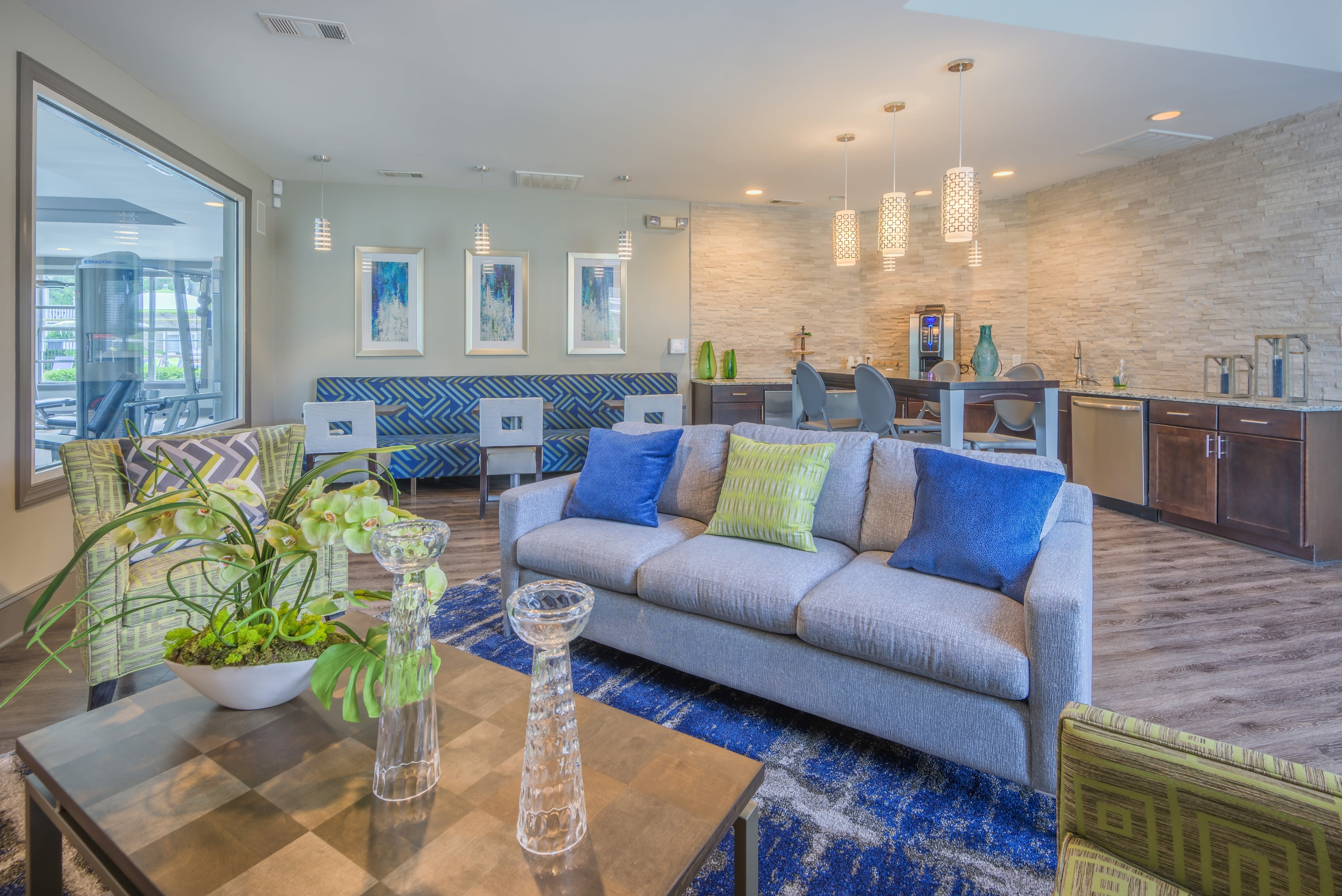 Clubhouse with amenities poolside at The Mark in Raleigh, North Carolina