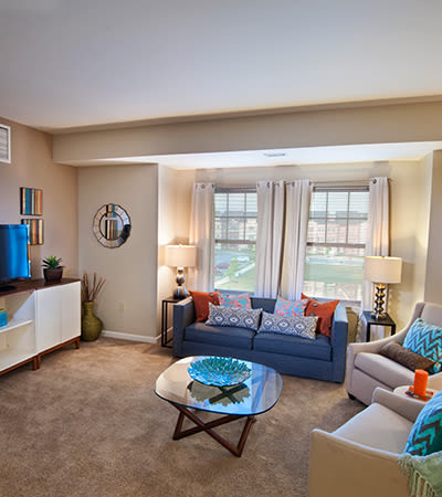 Beautiful living room at Rochester Village Apartments at Park Place in Cranberry Township, Pennsylvania