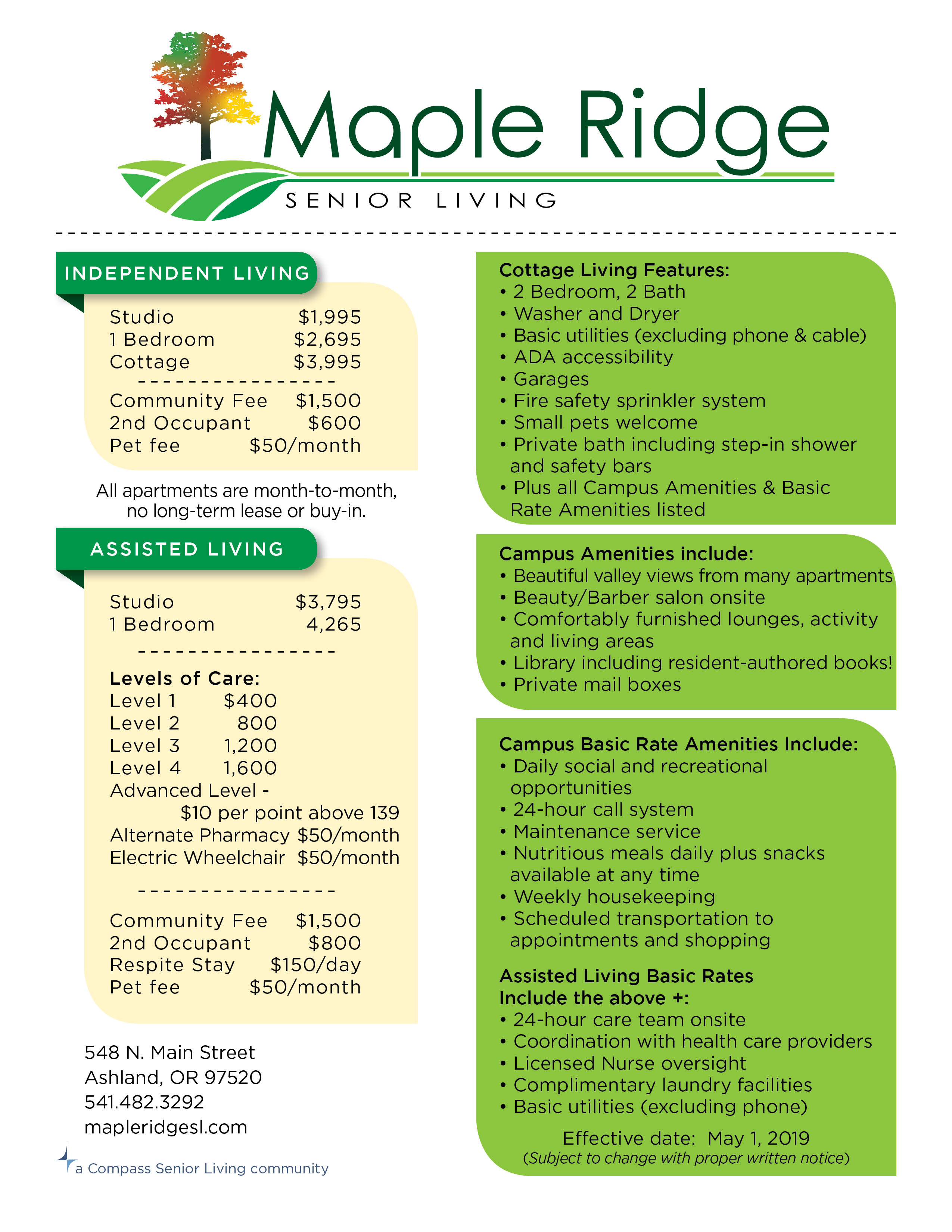 Rates Maple Ridge Senior Living