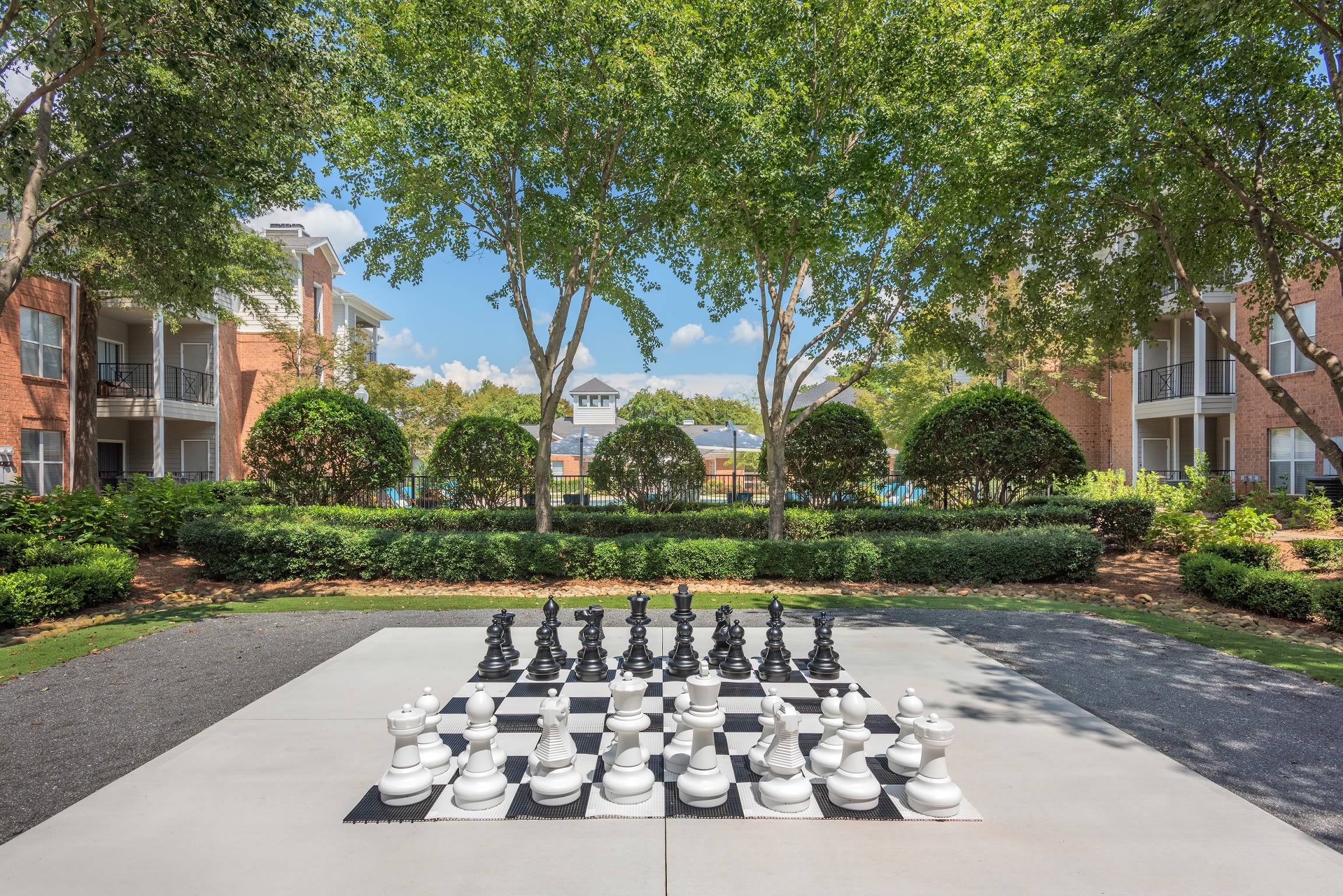 Outdoor jumbo chess at Presley Oaks in Charlotte, North Carolina