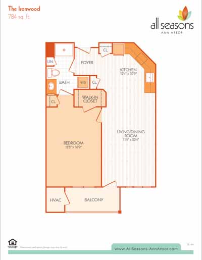 The Ironwood floor plan at All Seasons Ann Arbor in Ann Arbor, Michigan