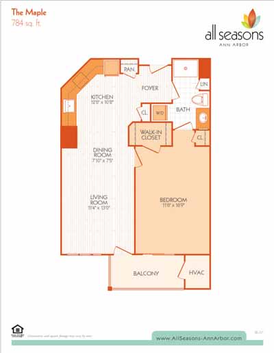 The Maple floor plan at All Seasons Ann Arbor in Ann Arbor, Michigan