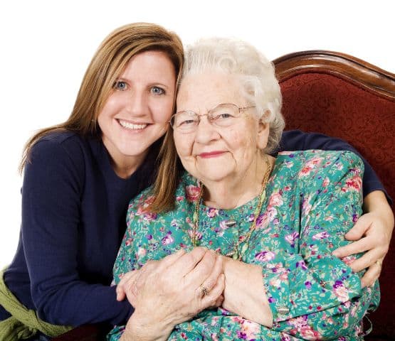 A woman hugs her mom at Reunion Court of The Woodlands in The Woodlands, Texas