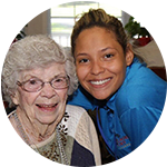 A caretaker with senior resident at Parkview on Hollybrook