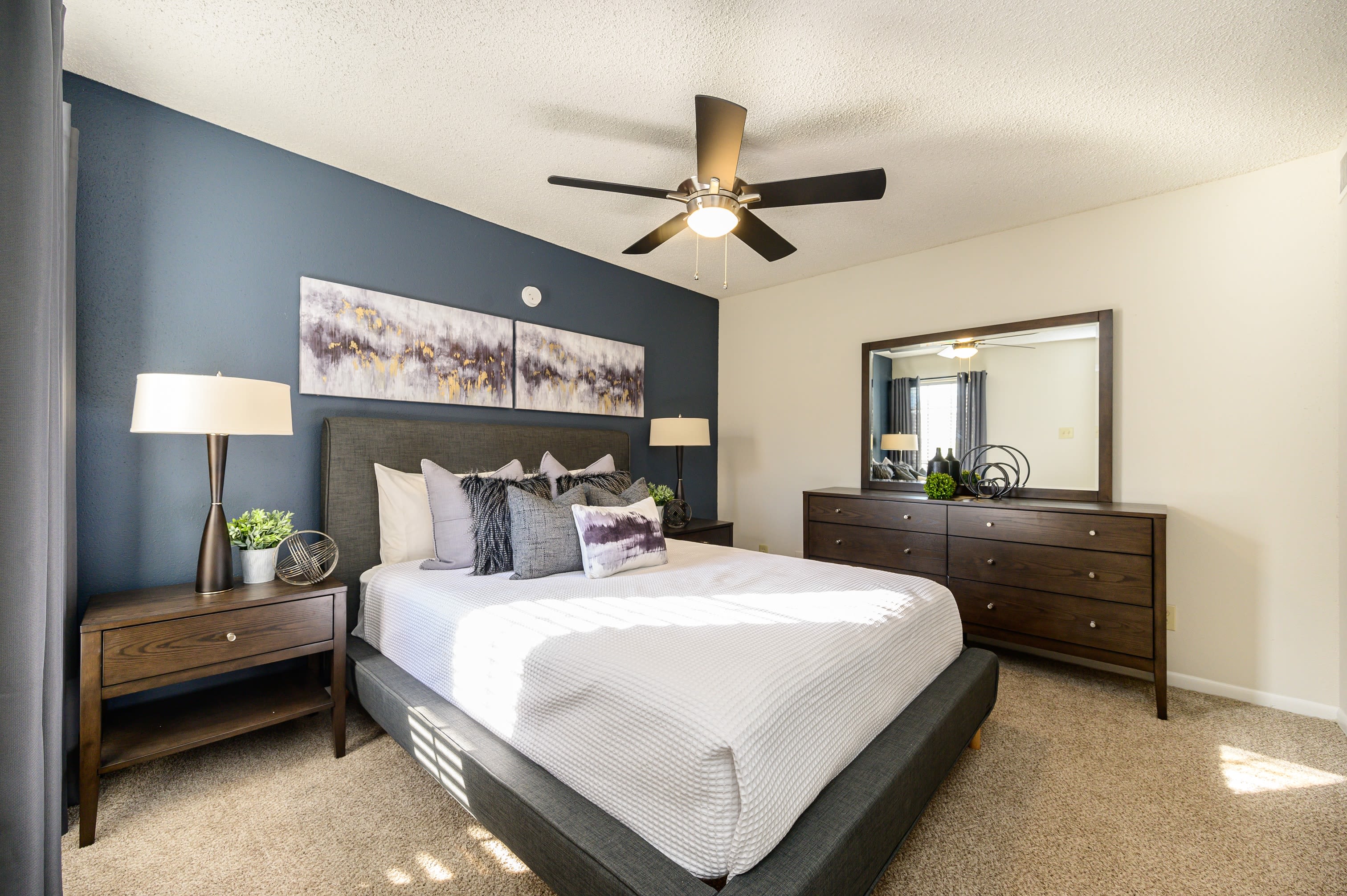 Large living room with a private balcony at Laurel Heights at Cityview in Fort Worth, Texas