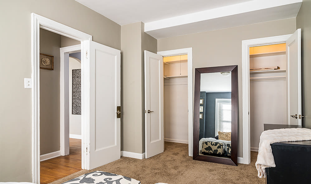 Closets in bedroom at 7100 South Shore Apartment Homes in Chicago, Illinois