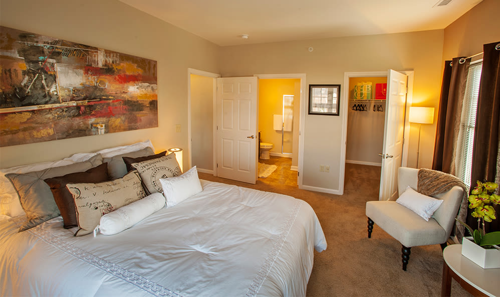 Cozy bedroom at Rochester Village Apartments at Park Place in Cranberry Township, Pennsylvania