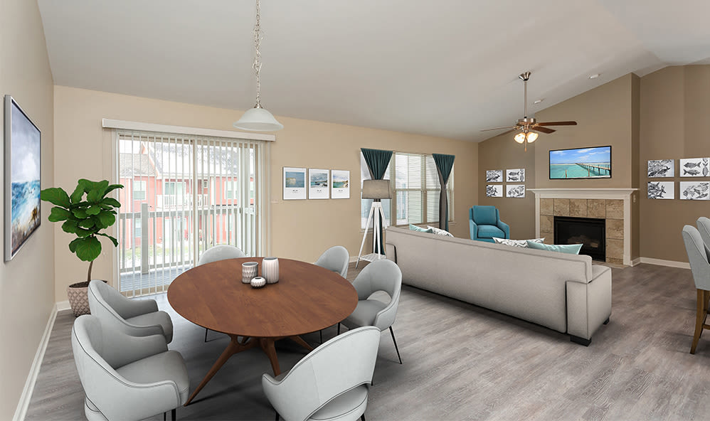 Luxury living room space at Saratoga Crossing in Farmington, New York