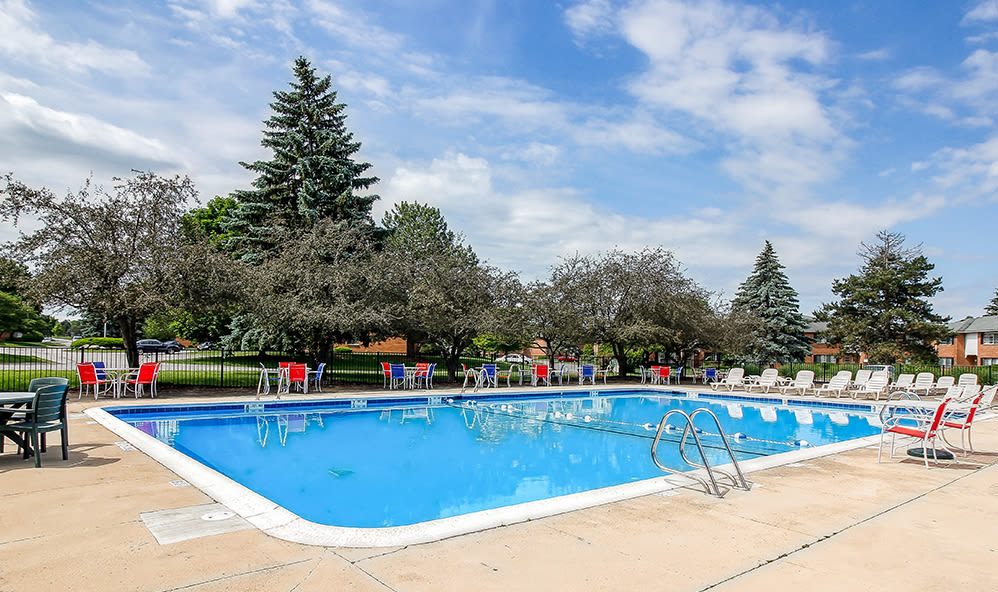 Sparkling pool at Waverlywood Apartments & Townhomes in Webster, New York