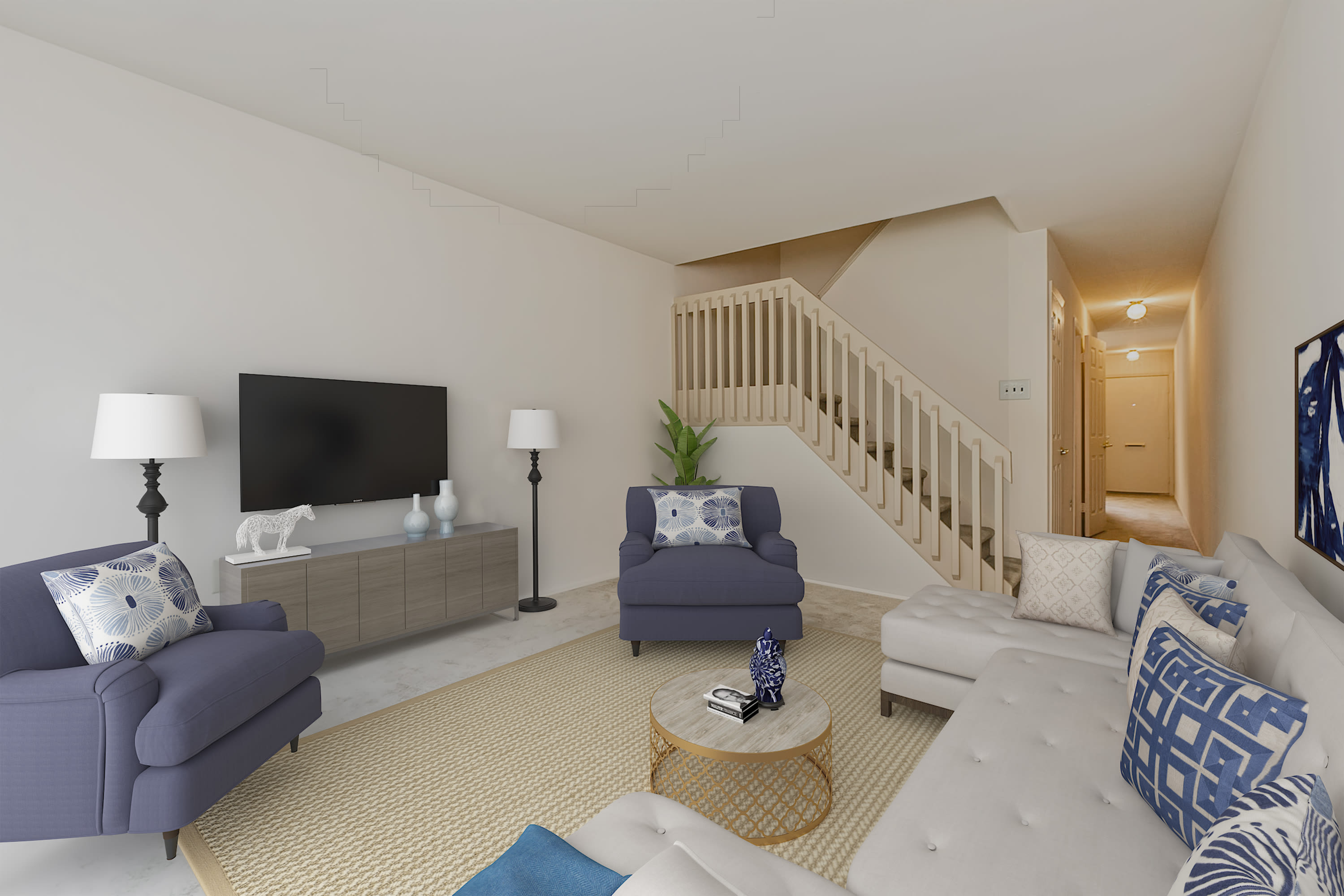 Model living room at Lincoln Park Apartments & Townhomes in West Lawn, PA