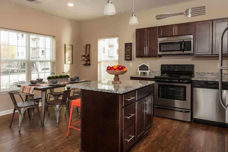 Upgraded kitchen at Waters Edge Apartments in Webster, New York