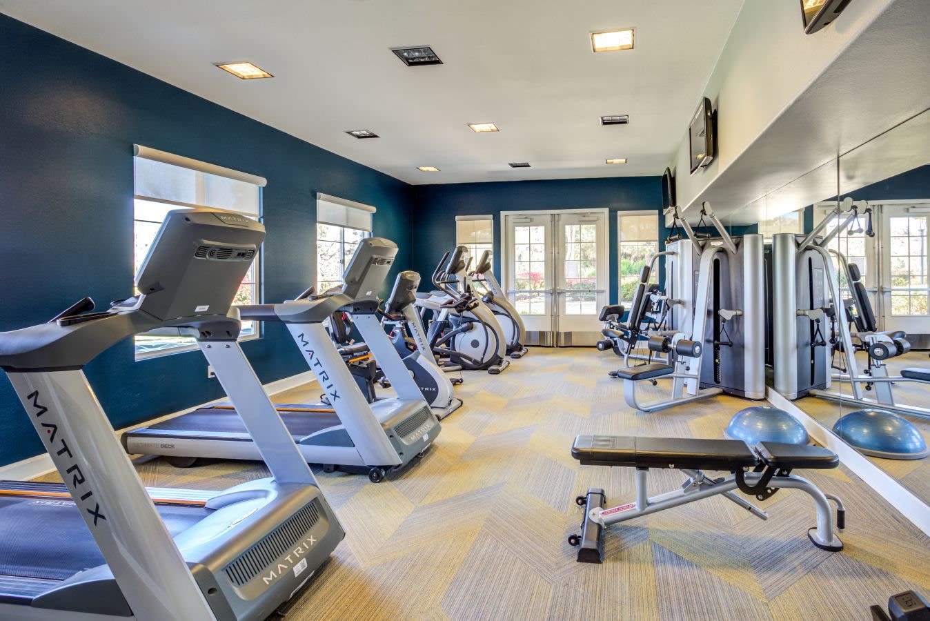 Well-equipped onsite fitness center at Sofi Highlands in San Diego, California