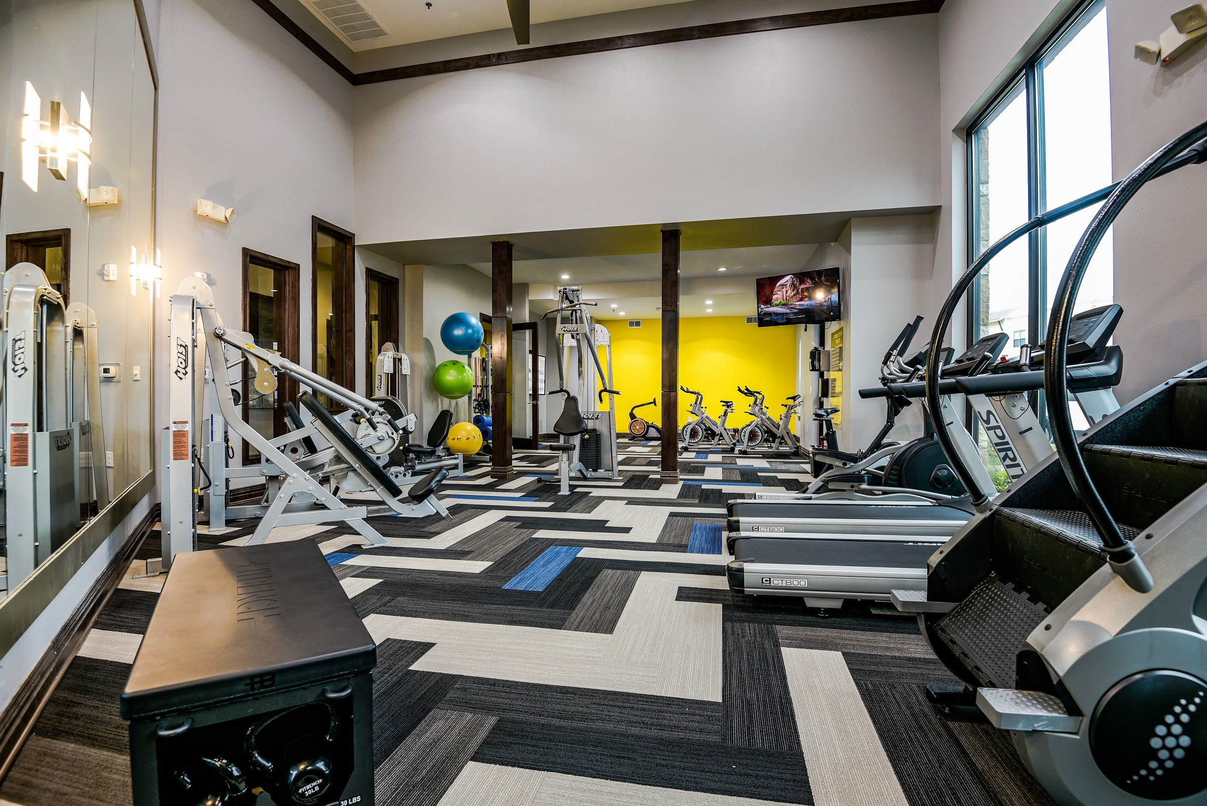Fitness center at The Blvd in Irving, Texas