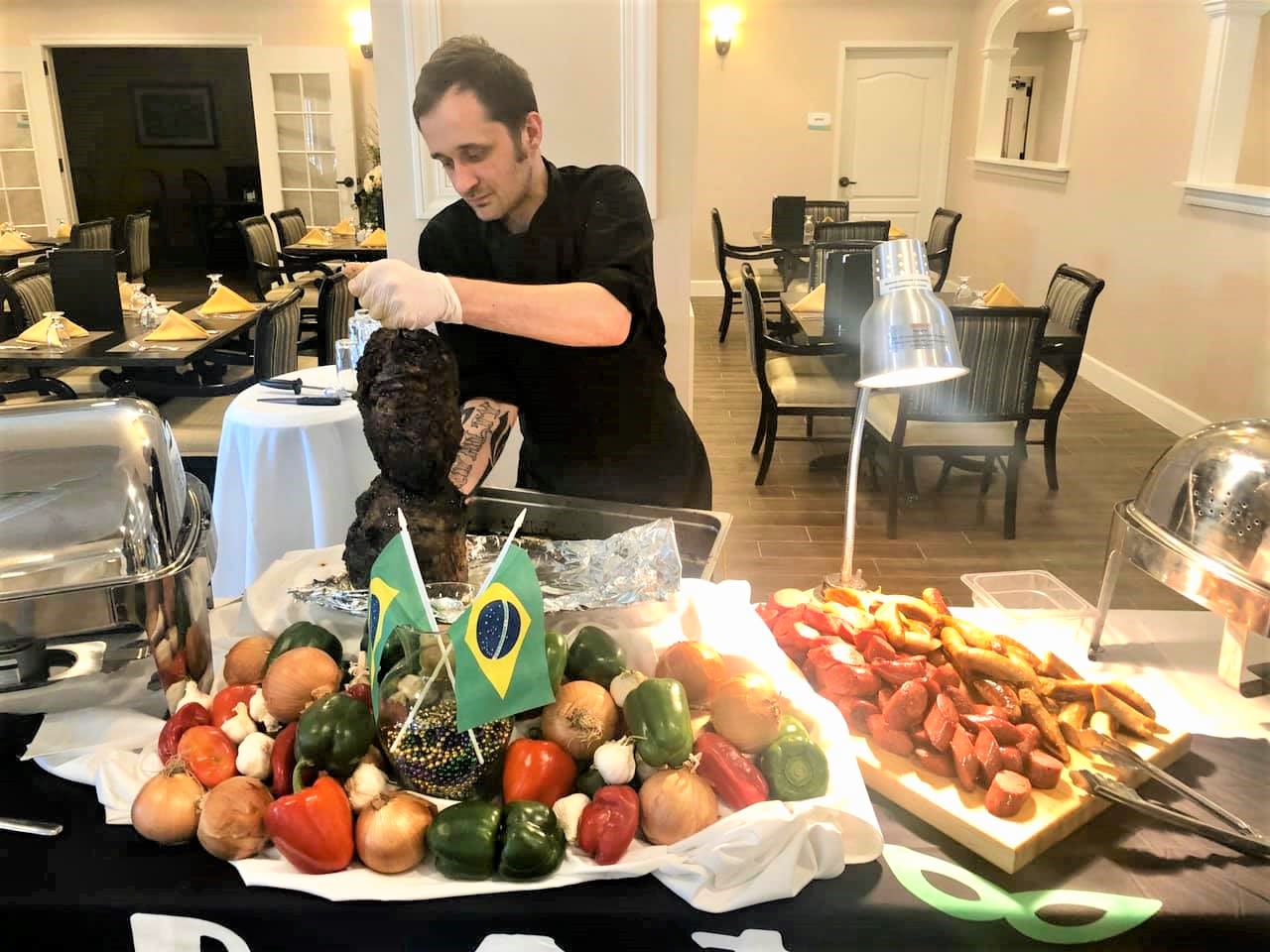 Chef making Brazilian meals at Inspired Living Lewisville in Lewisville, Texas. 