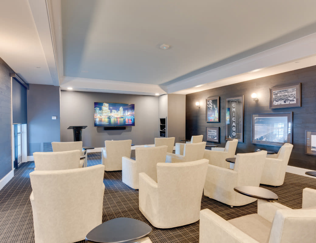 Commiunity theater room at Avenida Naperville Apartments