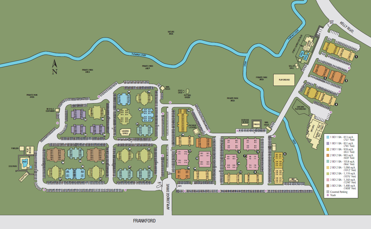 Site map of Carrollton Park of North Dallas in Dallas, TX