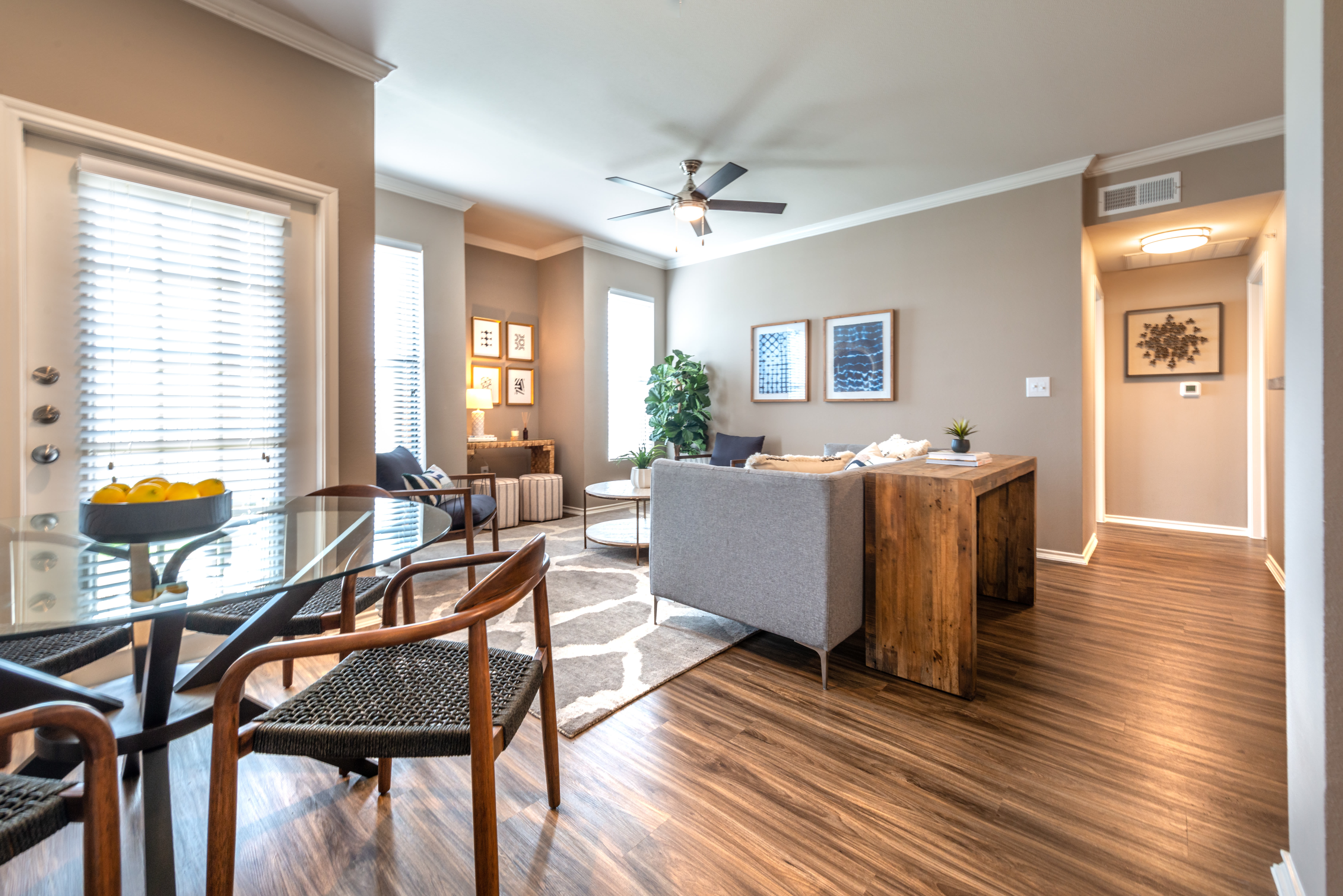 Dining area in a model home at Olympus Team Ranch in Benbrook, Texas