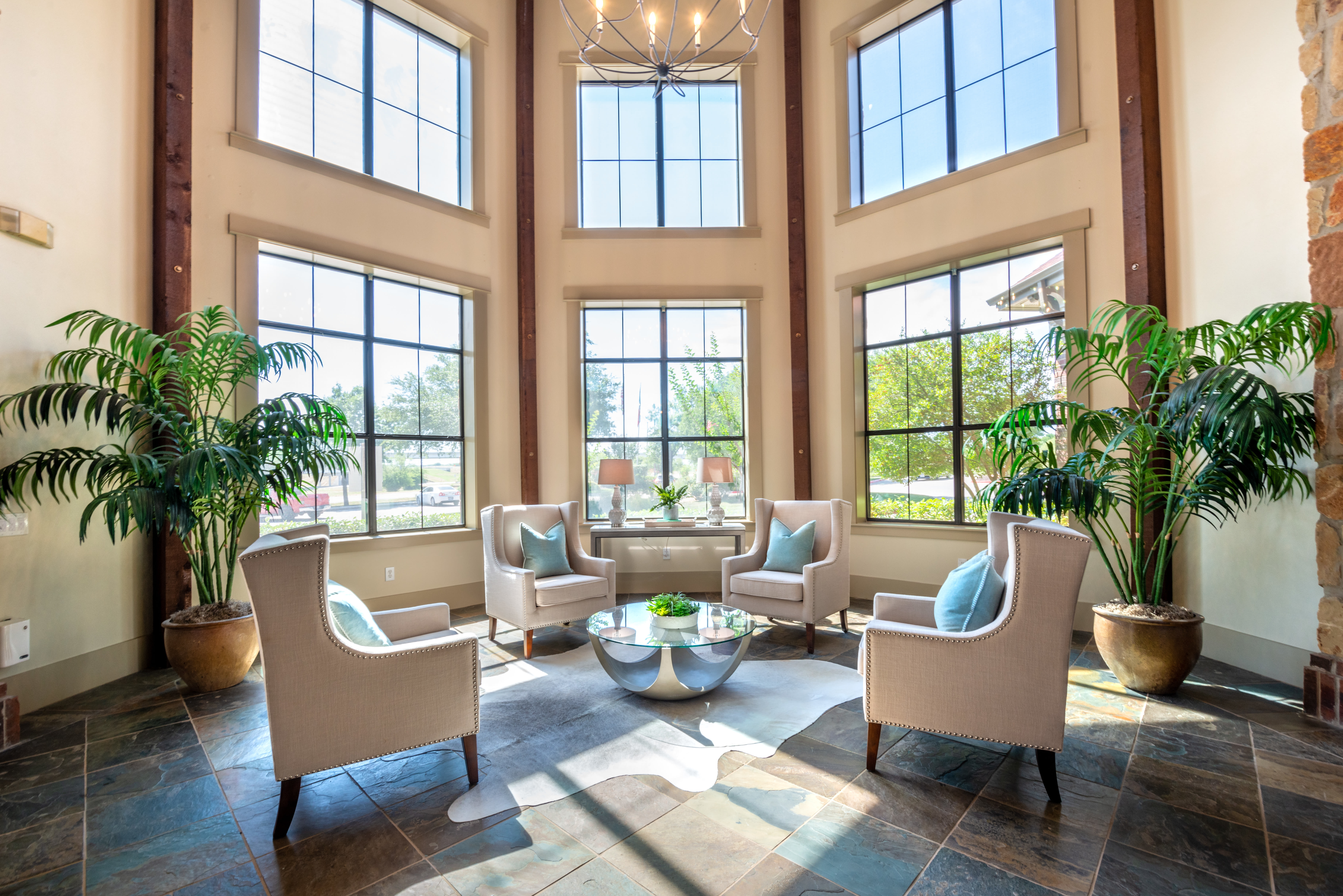 Luxurious clubhouse interior at Olympus Team Ranch in Benbrook, Texas