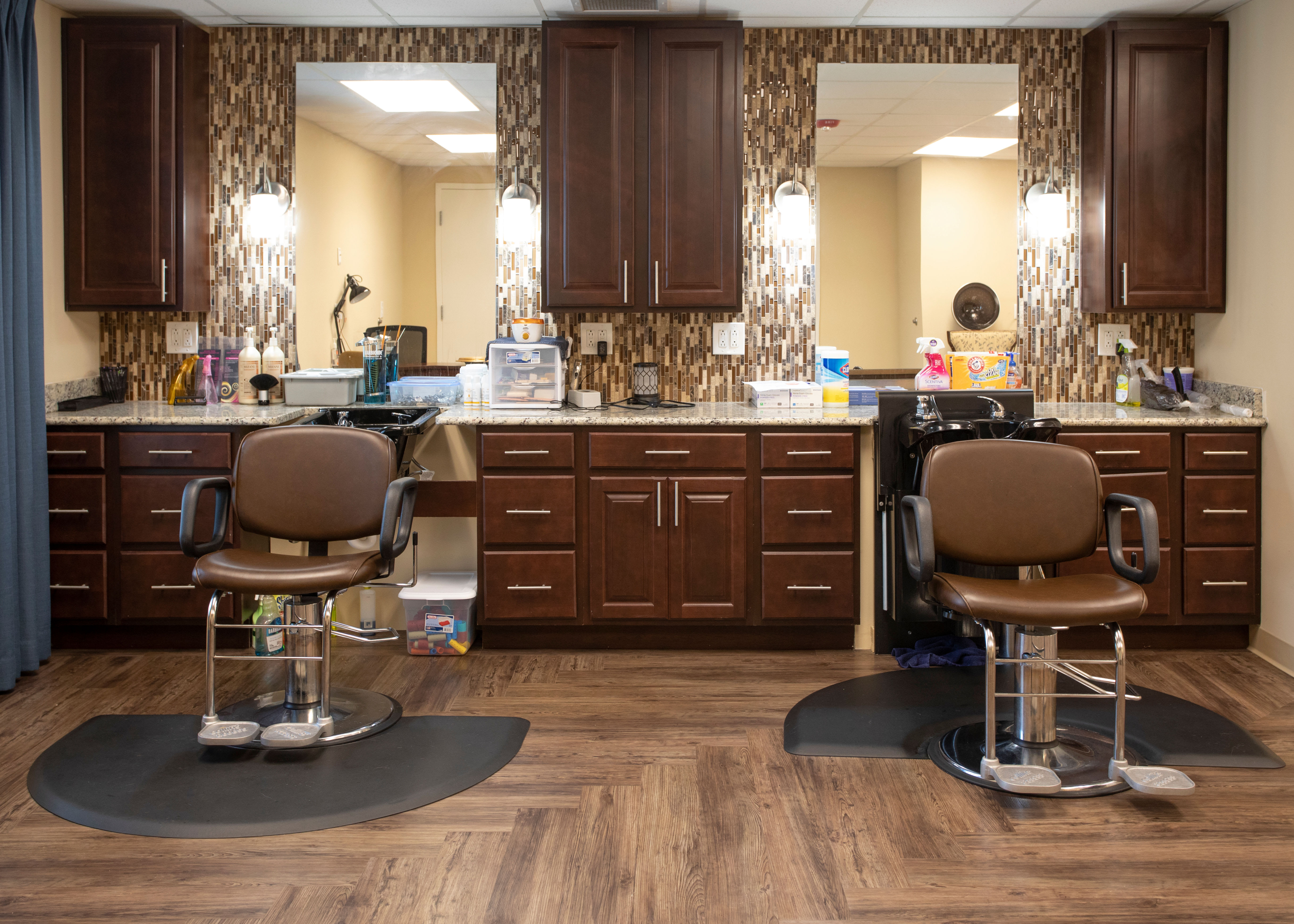 A well-lit hair salon at The Harmony Collection at Columbia in Columbia, South Carolina