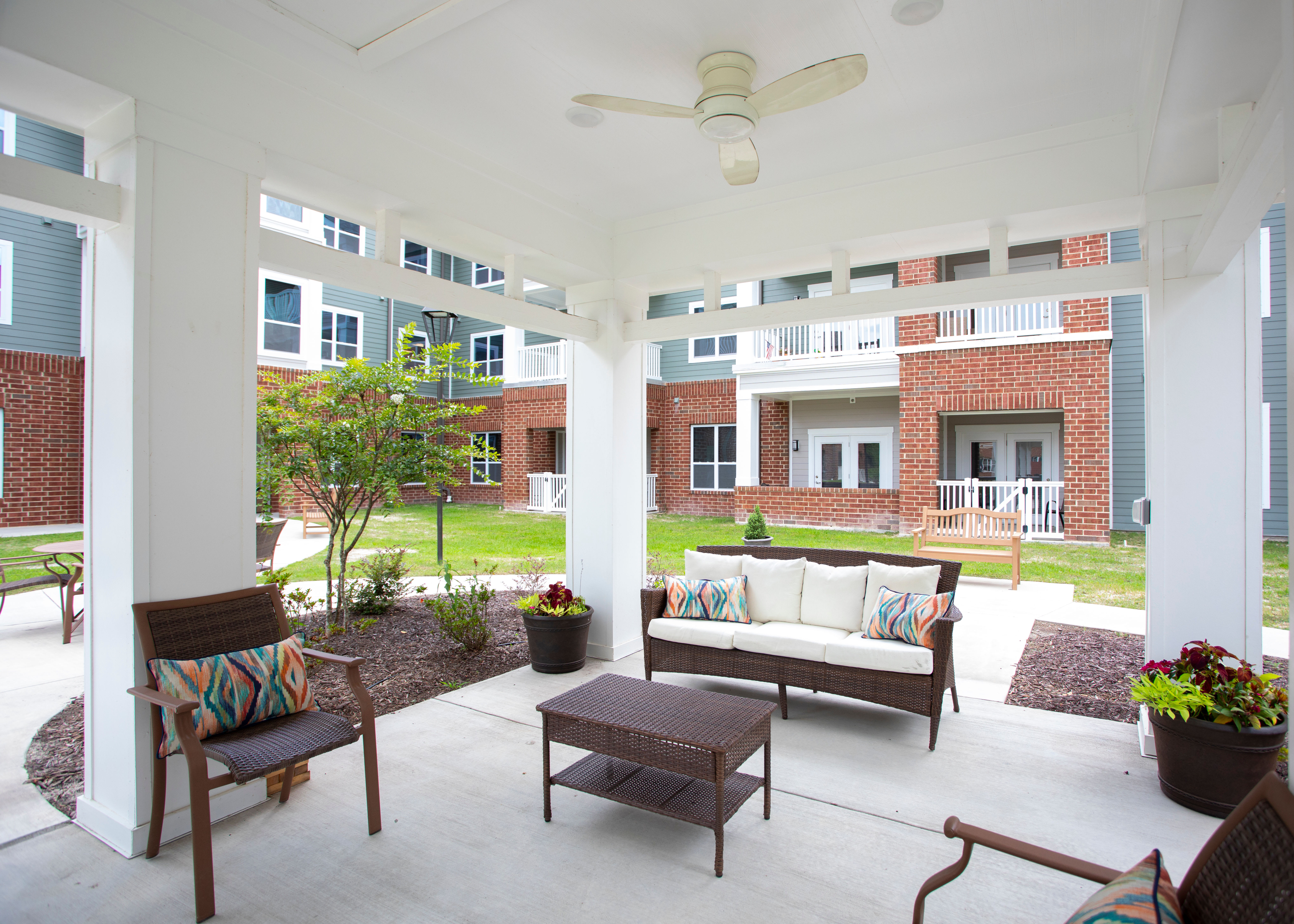 Outdoor patio area at The Harmony Collection at Columbia in Columbia, South Carolina