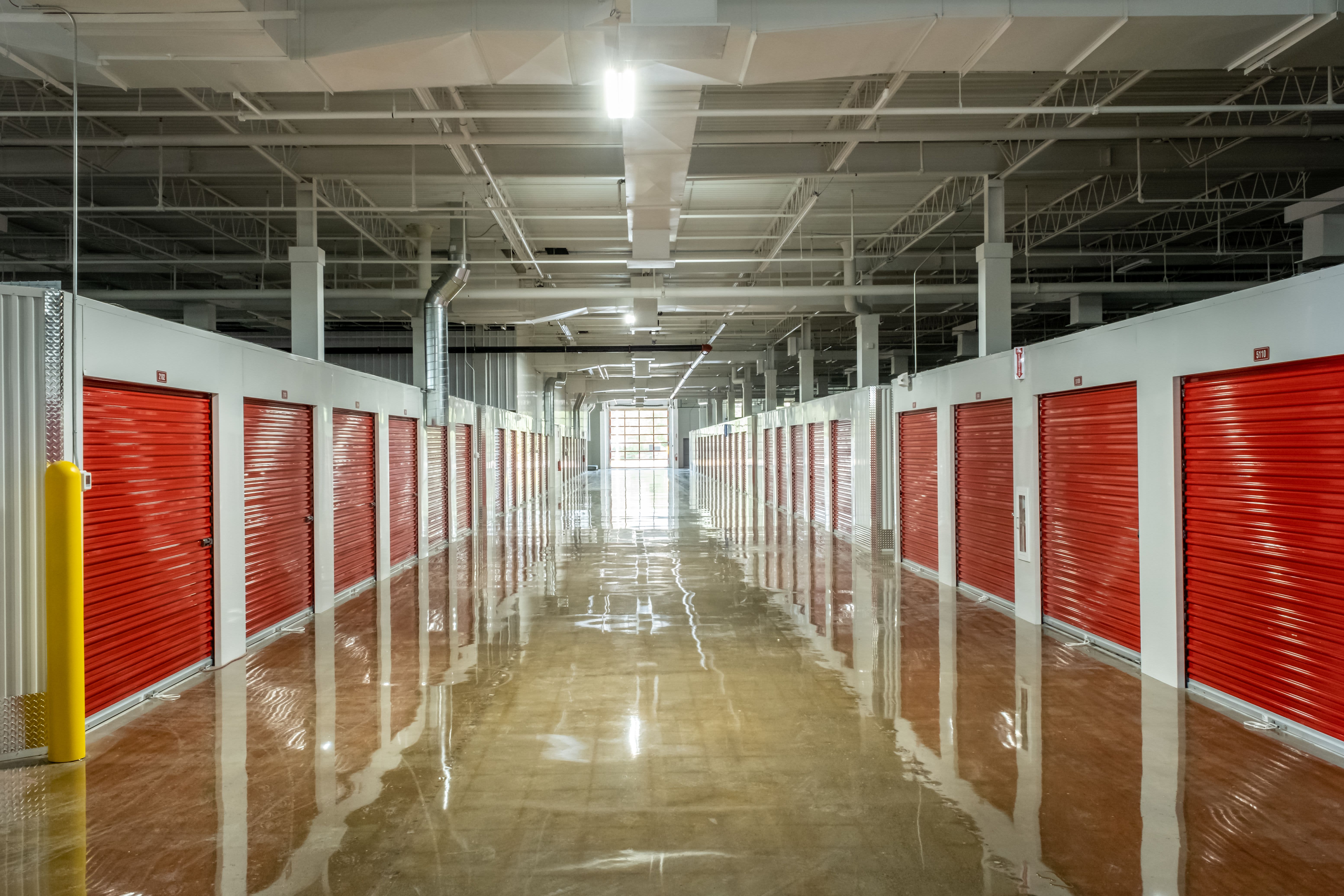 Spacious interior aisles at Devon Self Storage
