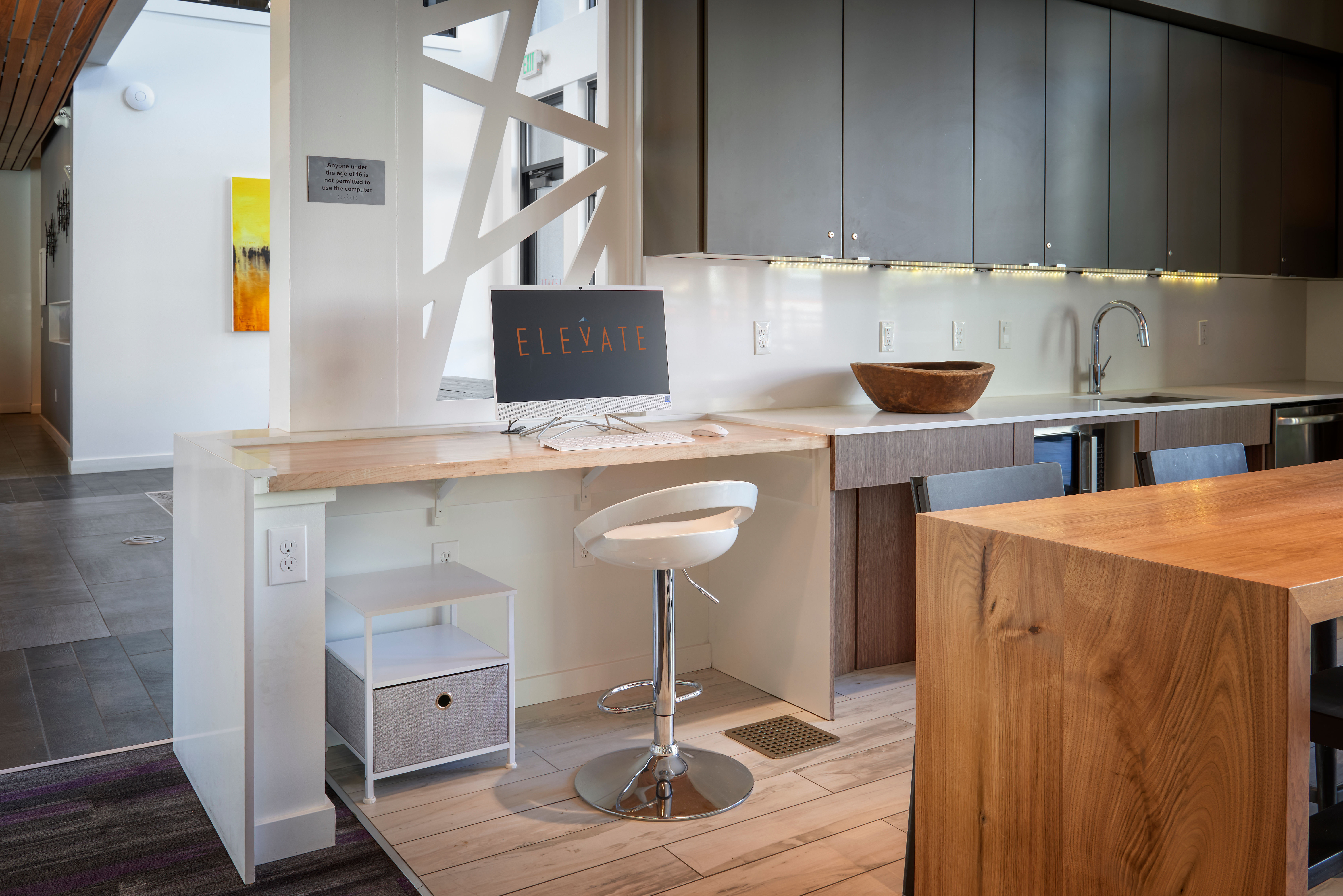 Community workstations at Elevate in Englewood, Colorado