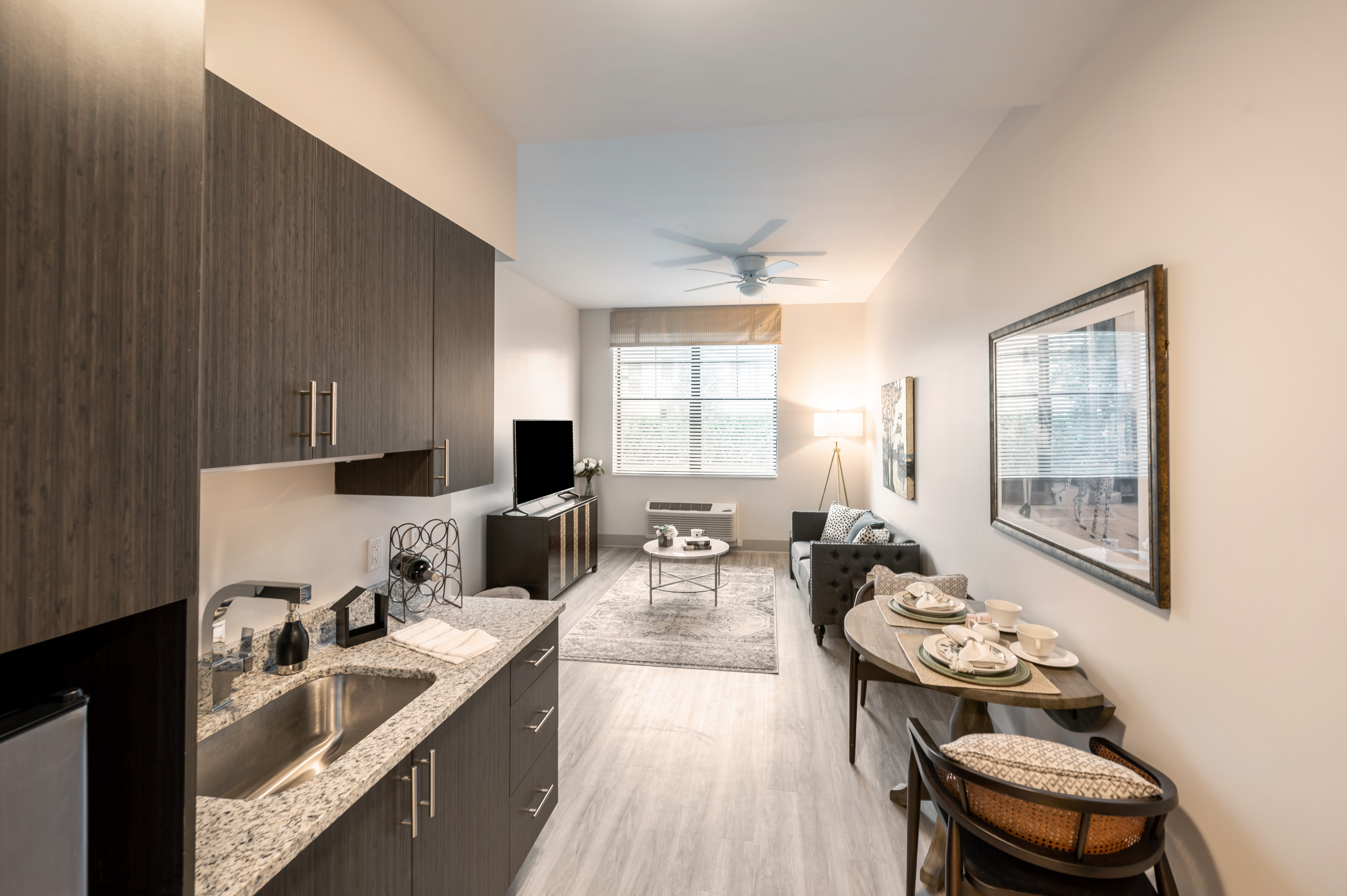 A kitchenette in a assisted living room at Alura By Inspired Living in Rockledge, Florida
