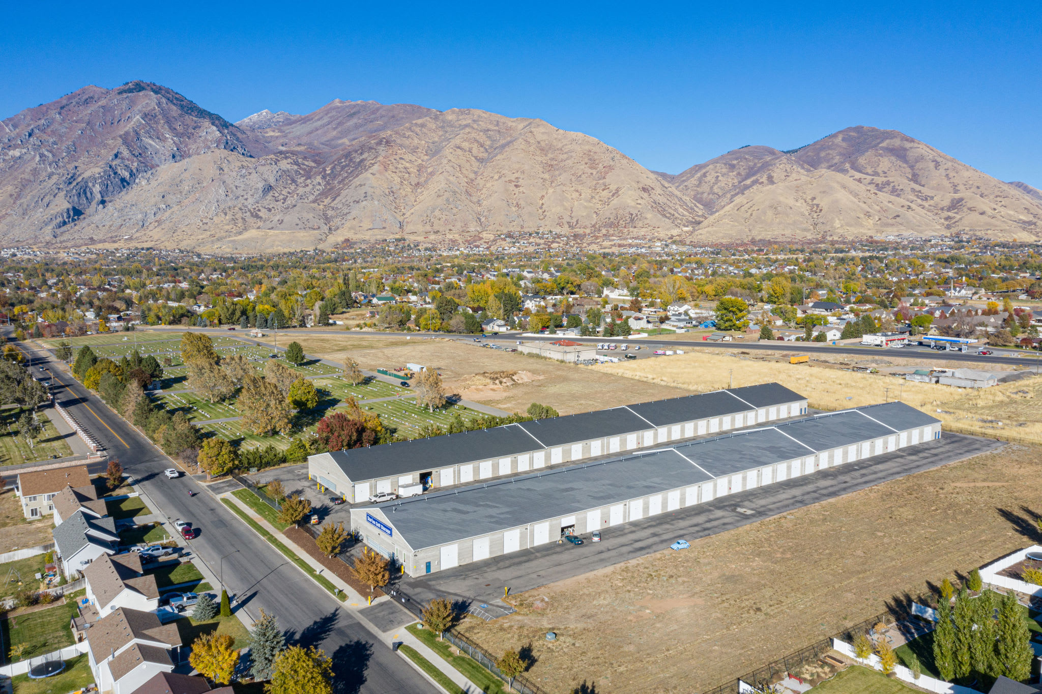 Aerial view of facility at Stor'em Self Storage in Mapleton, Utah